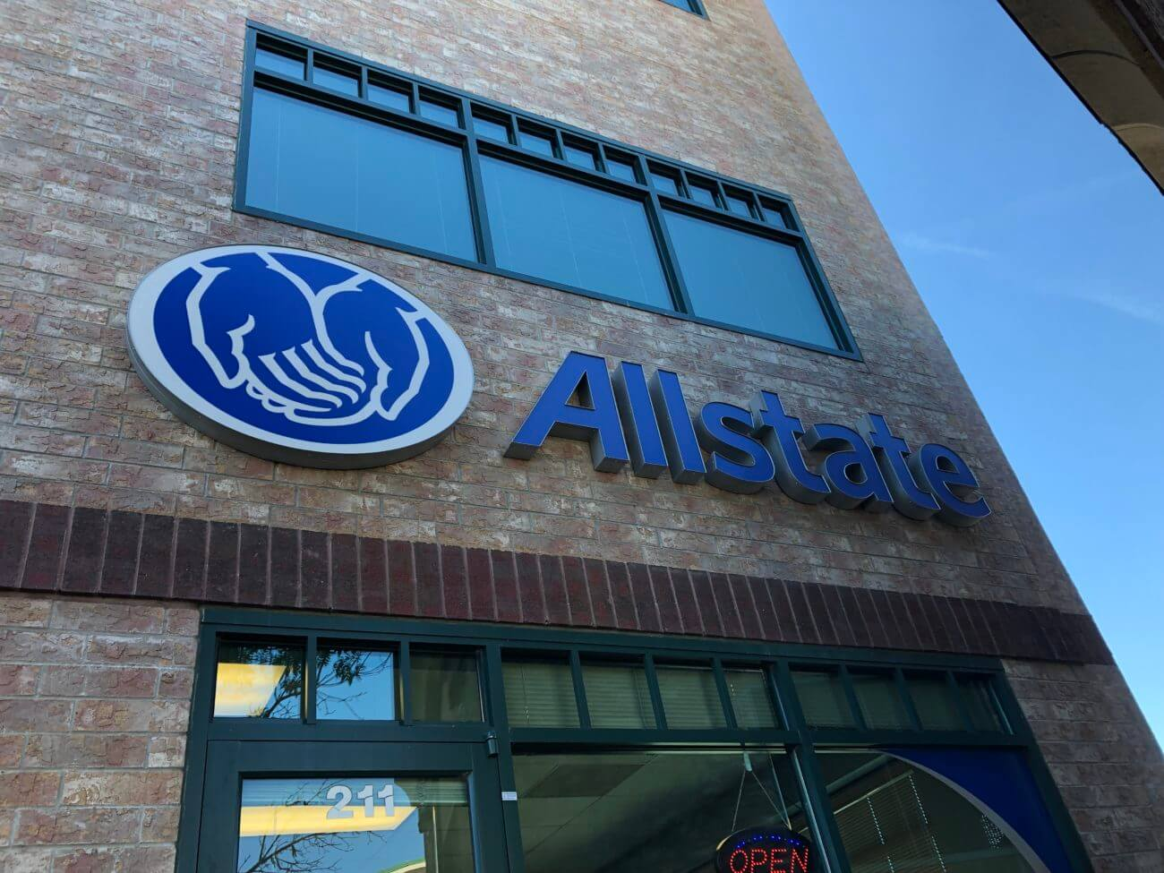 Allstate exterior LED illuminated channel letter sign Centennial CO
