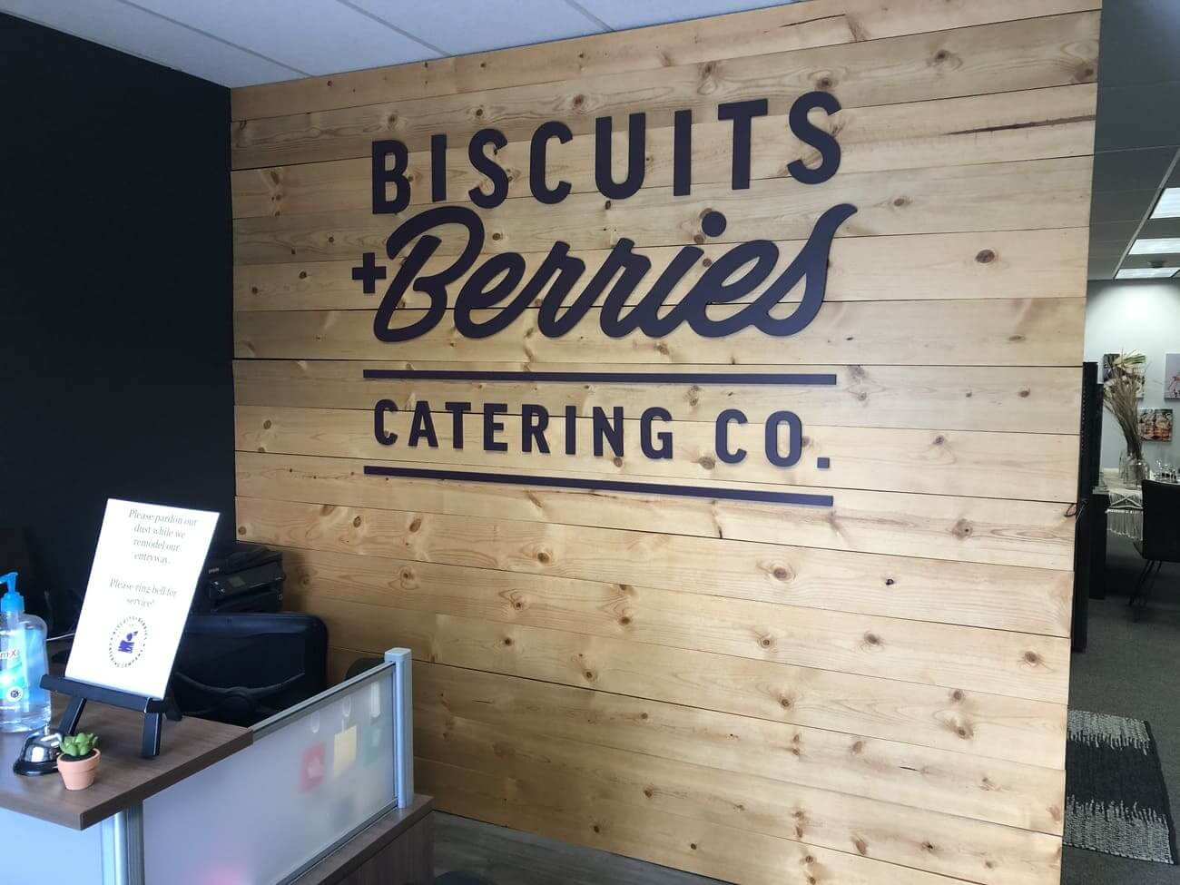 Biscuits and Berries brand decor acrylic lobby sign Golden Co