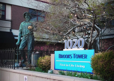 Brooks Tower monument ground sign Denver CO