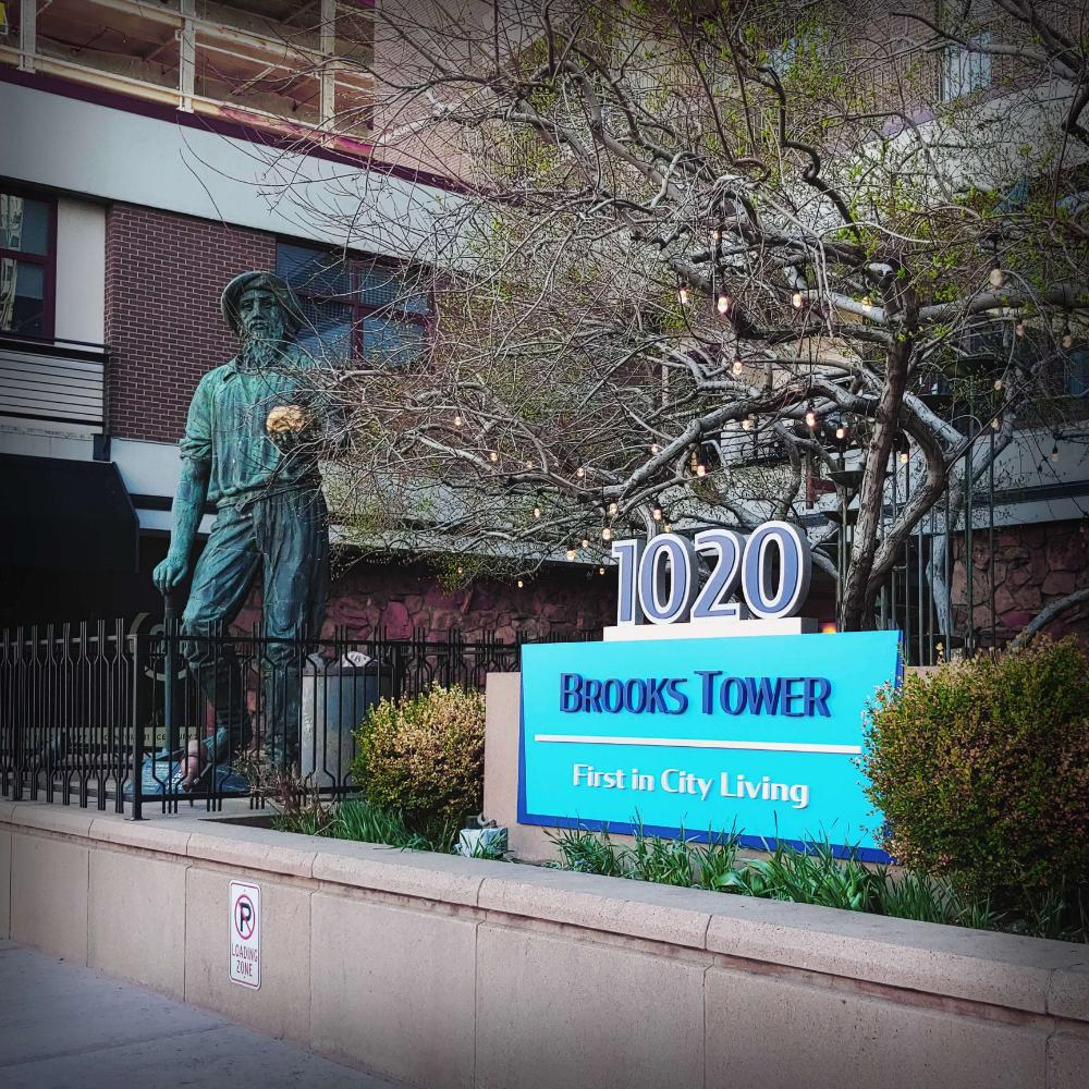 Brooks Tower monument ground sign Denver CO