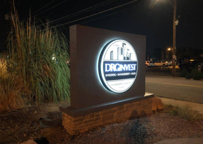 DRG Invest LED illuminated outdoor monolith style monument ground sign Denver CO