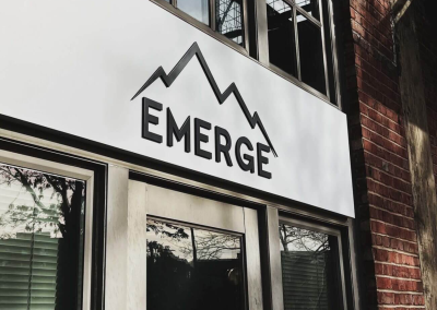 Emerge exterior architectural pan with acrylic logo Denver CO