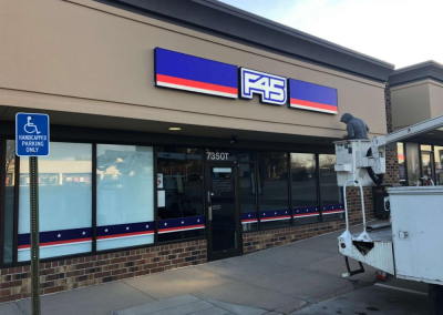 F45 exterior LED illuminated channel letter sign installation Arvada CO