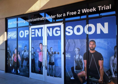 F45 tempaorary construction window graphics storefront Boulder CO