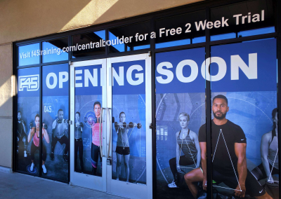 F45 tempaorary construction window graphics storefront Boulder CO