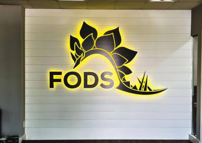 FODS interior RGB wifi LED halo illuminated lobby decor sign Centennial CO