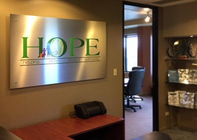 Hope Insurance brushed aluminum interior decor sign Centennial CO