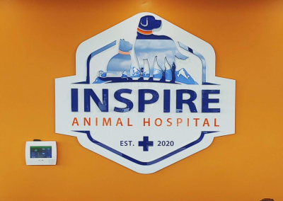 Inspire Animal Hospital Indoor dimensional acrylic brand Signage Vision Visual design and fabrication Parker CO