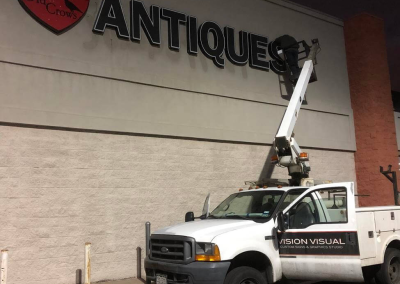Old Crow Antiques Illuminated Signs Channel Letters installation Littleton CO