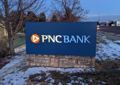 PNC Bank outdoor monument ground sign night view Centennial CO