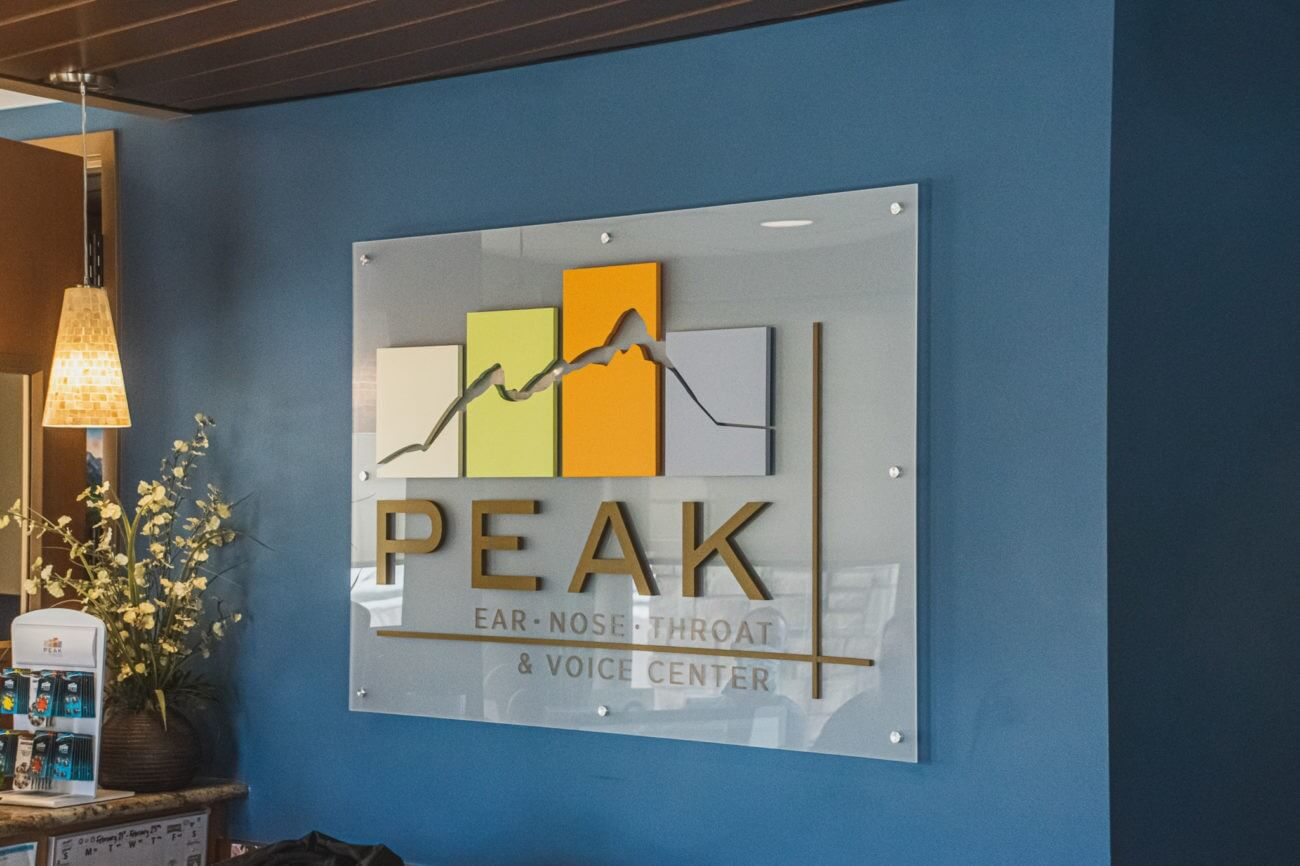 Peak-ear-nose-and-throat-dimensional-acrylic-floating-brand decor lobby wall sign image 1 Boulder CO