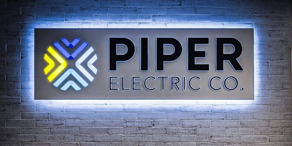 Piper Electric LED illuminated brand decor lobby sign Arvada CO