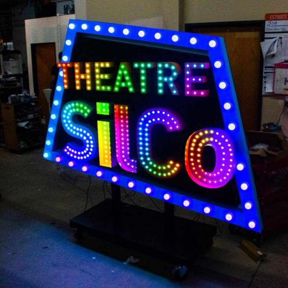 Theatre Silco wifi control RGB LED illuminated mobile sign Frisco CO