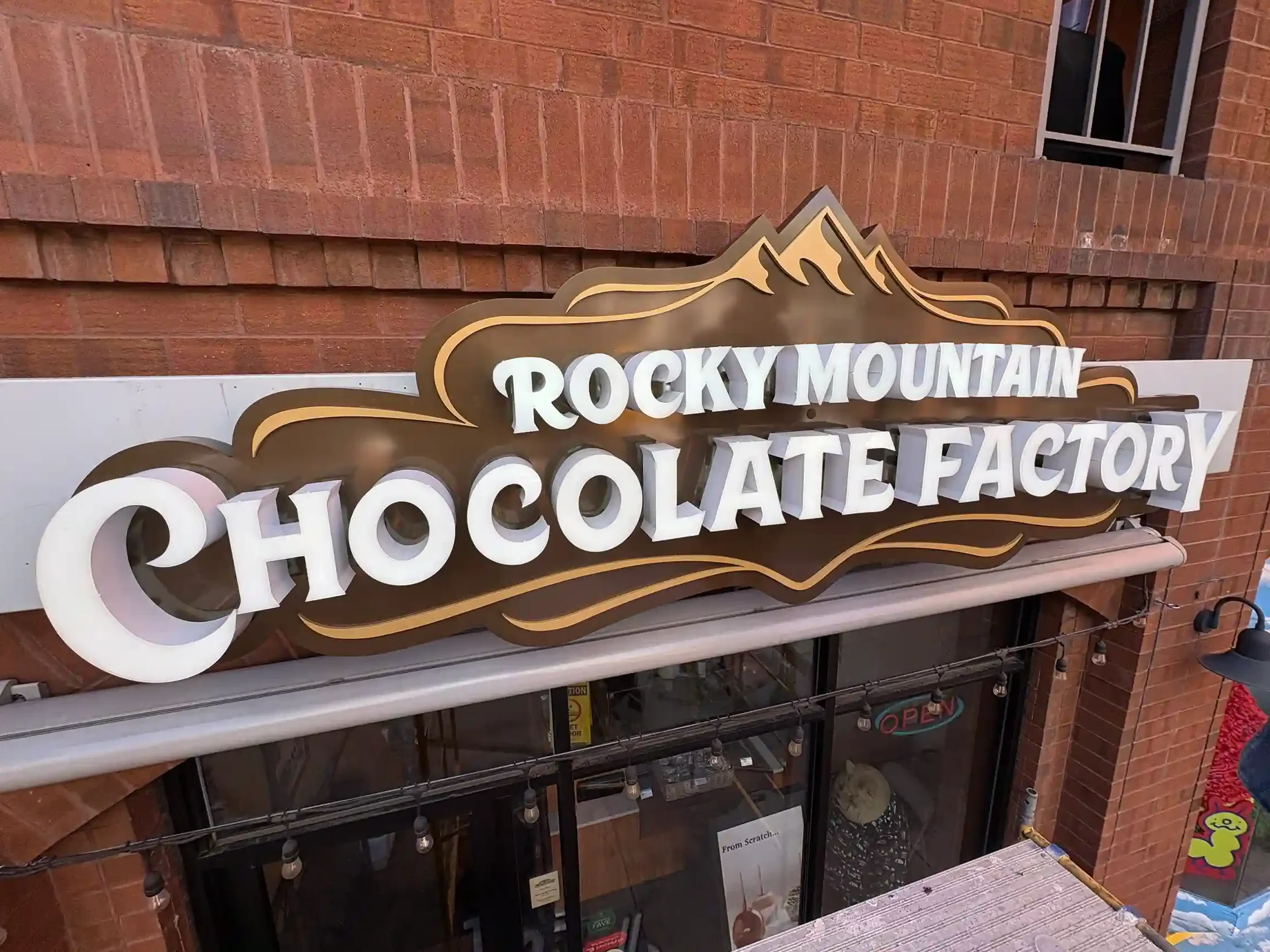 Rocky Mountain Chocolate Factory Larimer Square Denver Illuminated Wall Sign Push Through Acrylic