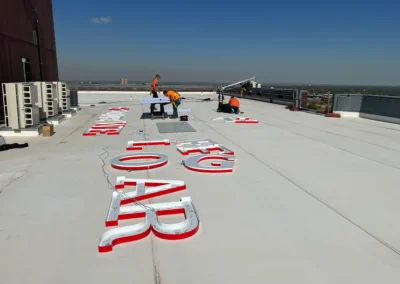Wells Fargo Lakewood Union Square High Rise Illuminated Channel Letters Installation