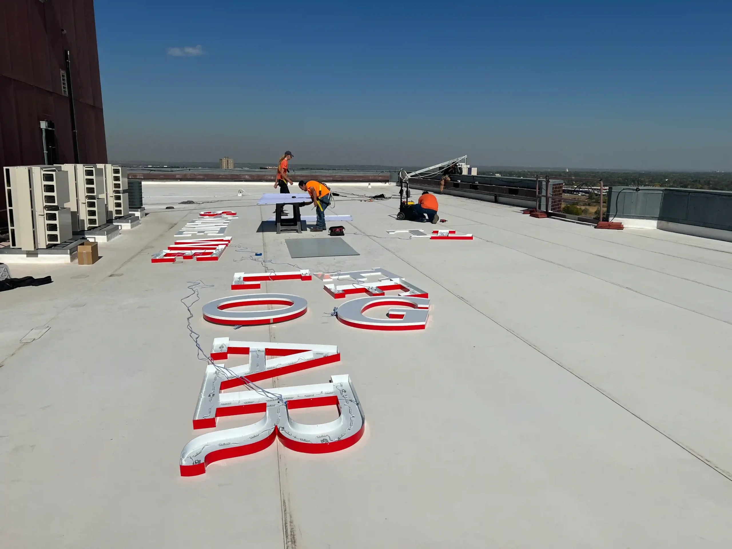 Wells Fargo Lakewood Union Square High Rise Illuminated Channel Letters Installation